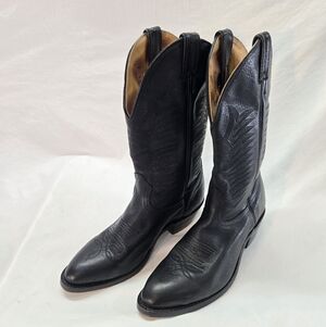Boulet Mens 9 D Black Cow hide Leather Cowboy Boots